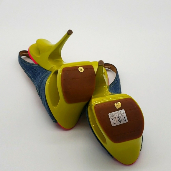 GIANMARCO LORENZI SIZE 39 COLOR BLUE JEANS MATIREAL HOT PINK AND LIME GREEN - Picture 9 of 12